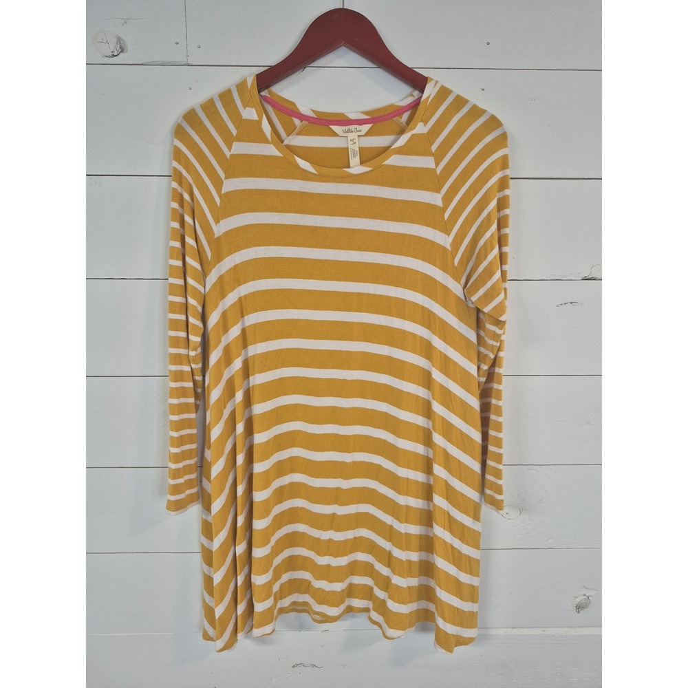 Matilda Jane Mustard Yellow White Striped Long Sleeve Swing Tunic Top S